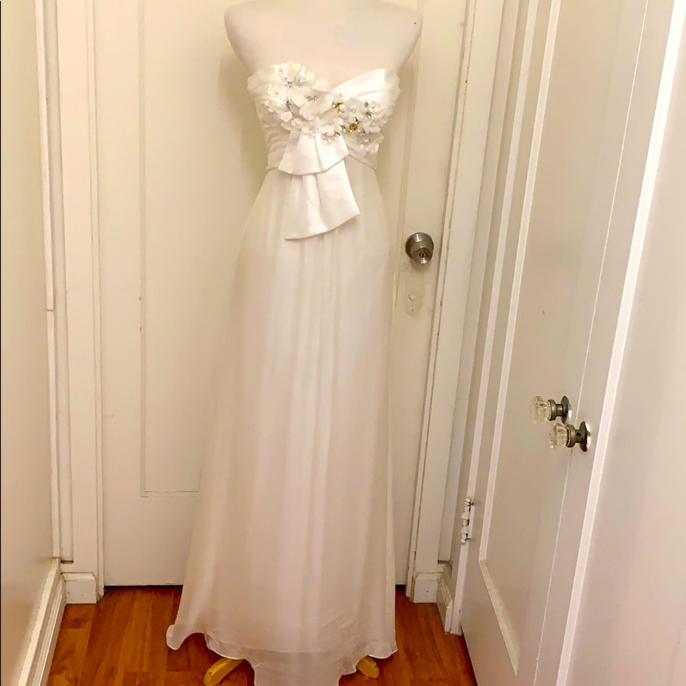 White strapless wedding gown